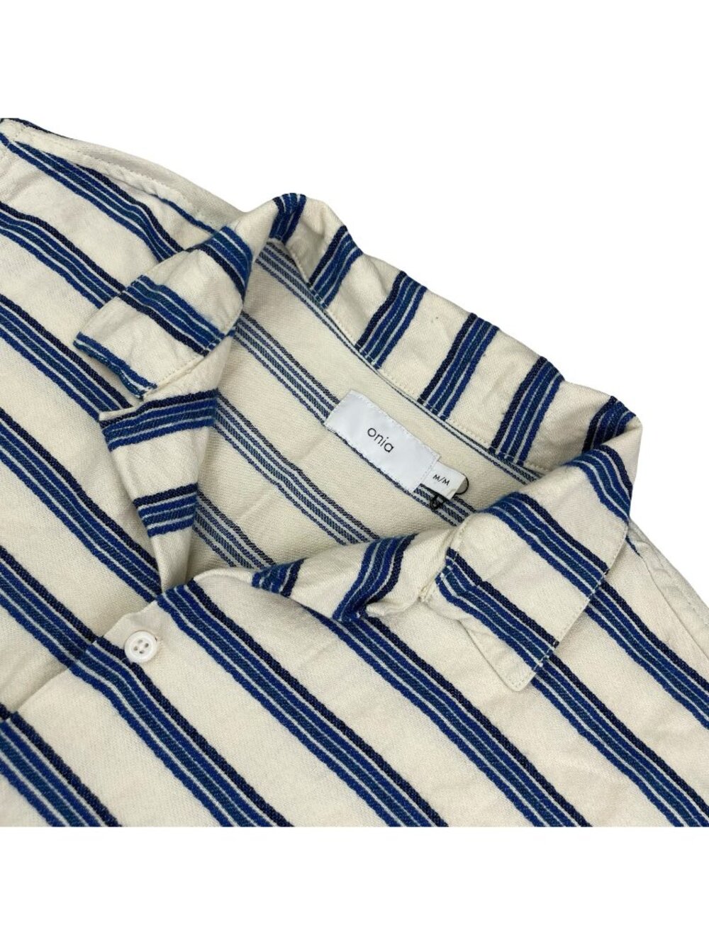 NEW Onia Men’s Viscose/Cotton S/S Button Camp Shirt Ivory/Blue Stripe • Medium